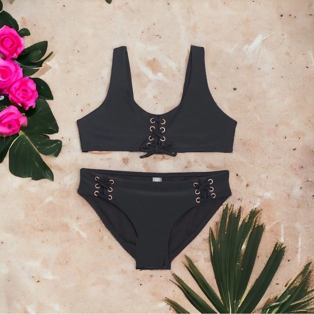 Raisins Girls Newport 2 piece Bikini Black Size 7 (Big Girl)